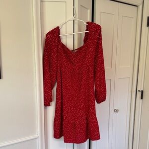 Red off the shoulder long sleeve Polka Dot Dress